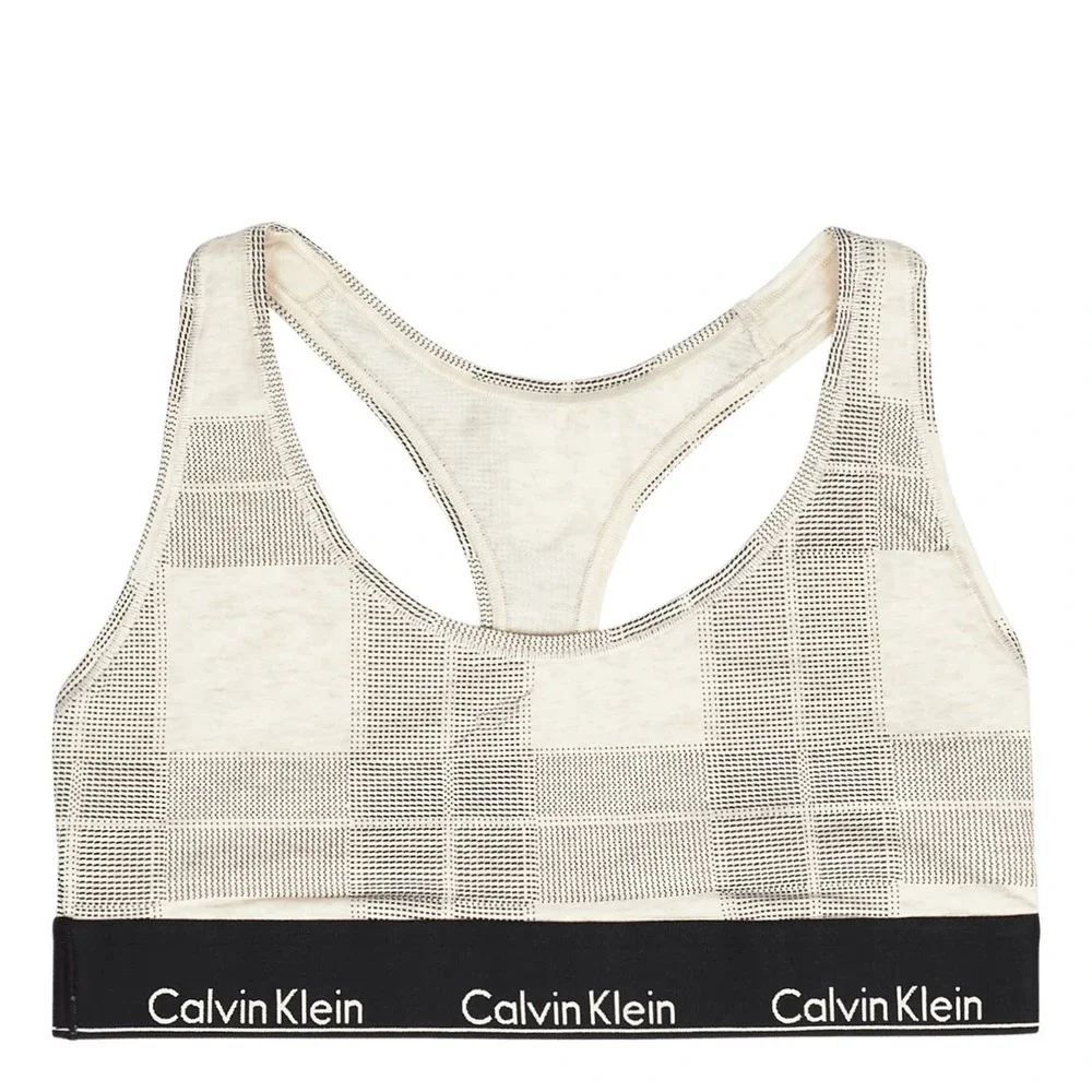 Calvin Klein Modern Cotton Modern Cotton Bralette, Plaid Oatmeal NWT $30 Medium